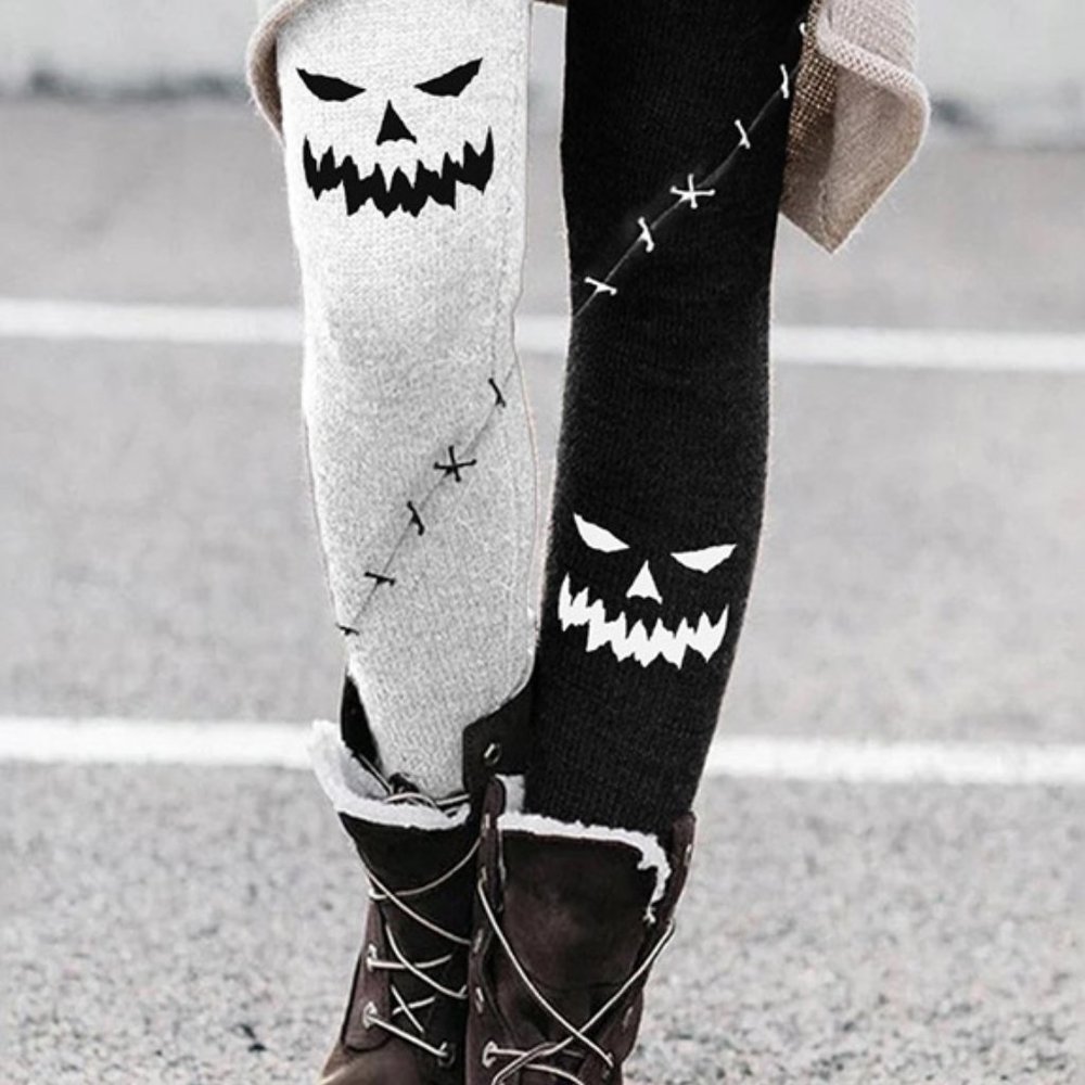 Halloween Pumpkin Face Contrast Color Leggings